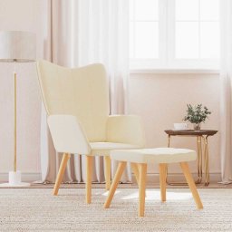 Scaun de relaxare cu taburet, crem, textil GartenMobel Dekor