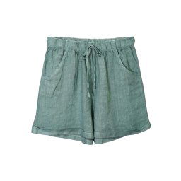 Pantaloni Scurți Din In Cu Talie Elastică Și Buzunare - Turcoaz închis