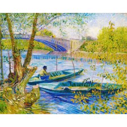 Set goblen cu diamante, cu sasiu, Primavara la pescuit - van Gogh, 40x50 cm