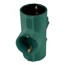 Distribuitor tip T, 3 socluri cu protectie, verde