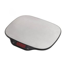 Cantar de bucatarie HG M 15, capacitate 15 kg, ecran LED rosu, functie de tara, oprire automata, semnalizare supraincarcare si tensiune scazuta, negru cu gri