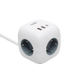 Prelungitor Distribuitor cub, comutator, 3 prize 16A 250V~, 1,5m 3G1,0 mm2 H05VV-F, kapcsoló, 2xUSB-A, 1xUSB-C
