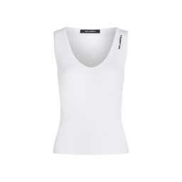 KARL LAGERFELD Top Ribbed V-Neck Tank A3W17005 100 white