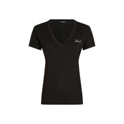 KARL LAGERFELD T-Shirt Linen Blend V-Neck A3W17070 999 black