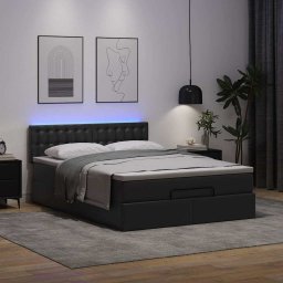 Cadru pat otoman cu saltea neagra 140x200cm piele artificiala GartenMobel Dekor
