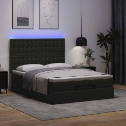 Cadru pat otoman cu saltea neagra 140x200cm piele artificiala GartenMobel Dekor