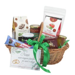 Coș cadou pentru Nași, 10 produse & mesaj plăcuță verde - ILIF507037
