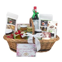 Coș cadou pentru Nași, 14 produse & mesaj plăcuță roz - ALIF507035