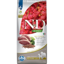 FARMINA N&D Quinoa Dog Neutered Adult Medium/Maxi hrana uscata caini adulti dupa castrare/sterilizare, cu rata, broccoli si sparanghel 12 kg