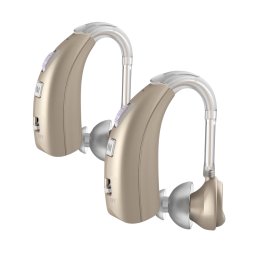 Set 2 Aparate Auditive Reîncărcabile Vixev, 130 dB, pentru Hipoacuzie Medie-Severă, cu Acumulator, 4 Adaptoare, Încărcător și Carcasă, Culoare Nude