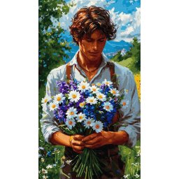 Set pictura pe numere, cu sasiu, Buchet cu dragoste, 40x70 cm