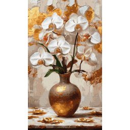 Set pictura pe numere, cu sasiu, Orhidee aurii, 40x70 cm