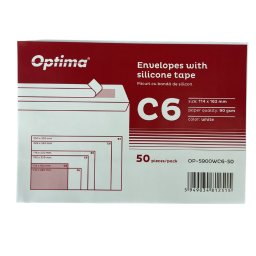Plic C6 (114x162mm), lipire siliconica, 50 buc/set, Optima - alb