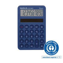 Calculator de birou Calculator de buzunar Maul ECO MD1, 10 digits, realizat din plastic reciclat, incarcare solara-bleu