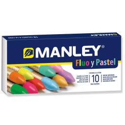 Articole pentru scoala Creioane cerate, cutie carton, fluorescente/pastel, 10 culori/cutie - Manley Fluo and Pastel