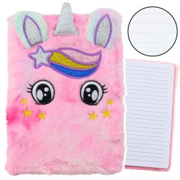 Accesorii birotica Caiet de pluș cu linii, unicorn, roz și curcubeu