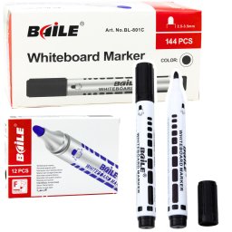 Accesorii birotica Set de markere negre pentru tablă, ștergătoare uscate, 12 buc.