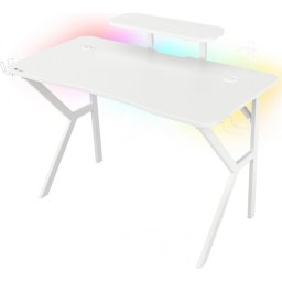 Birou Gaming Holm 320 RGB, Wire management, Alb