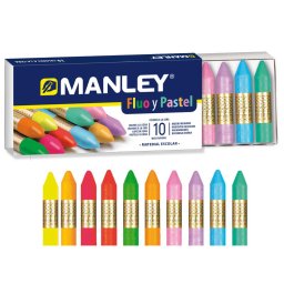 Articole pentru scoala Creioane cerate, cutie carton, metalice, 10 culori/cutie - Manley Fluo and Pastel