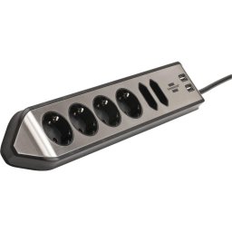 Prelungitor Brennenstuhl estilo corner power strip 6-way (black/stainless steel, 2 meters, 2x USB)