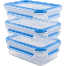 Emsa CLIP & CLOSE food storage containers 0.55 liters (transparent/blue, rectangular, 3 pieces)