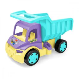 Camion basculant gigantic, culoare mov-turcoaz