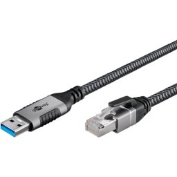 goobay Ethernet cable USB-A 3.2 Gen1 plug > RJ-45 plug, LAN adapter (black/silver, 10 meters)