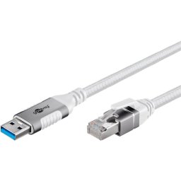 goobay Ethernet cable USB-A 3.2 Gen1 plug > RJ-45 plug, LAN adapter (white, 3 meters, braided textile sheath)
