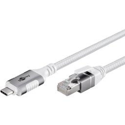 goobay Ethernet cable USB-C 3.2 Gen2 plug > RJ-45 plug, LAN adapter (white, 1 meter, braided textile sheath)