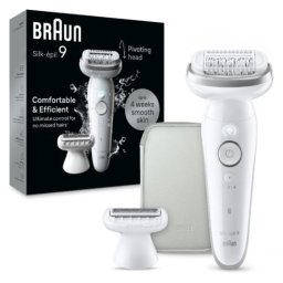 Epilator Silk-épil 9 9-041 Wet & Dry, MicroGrip, Smart Light, 2 viteze, 40 pensete, Cap de ras + Pieptene, 1 capac, Geanta de voiaj