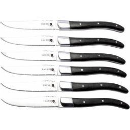 Set cutite de friptura Inox/Lemn, 6 piese, Negru/Gri