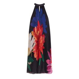 TED BAKER Rochie Scotlia Printed Halter Neck Pleated Maxi 280073 black