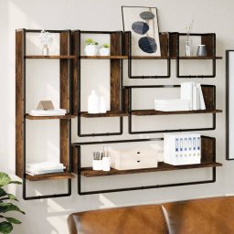 Set rafturi de perete cu bare, 6 buc., stejar fumuriu, lemn GartenMobel Dekor