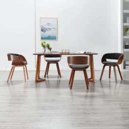 Scaune de bucatarie, 4 buc, gri, lemn curbat si material textil GartenMobel Dekor