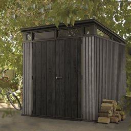 Casuta de gradina, Keter, Gri, 7x7, colectie Signature , cu usa dubla, cu ferestre, cu ventilatie, cu ranforsare metalica