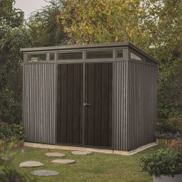 Casuta de gradina, Keter, Gri, 9x7, colectie Signature, usa dubla, ferestre, ventilatie, ranforsare metalica