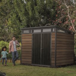 Casuta de gradina, Keter, Maro, 9x7, colectie Signature, usa dubla, ferestre, ventilatie, ranforsare metalica