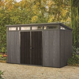 Casuta de gradina, Keter, Gri, 11x7, colectie Signature, usa dubla, ferestre, ventilatie, ranforsare metalica