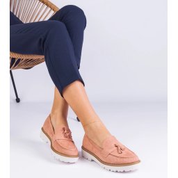 Gemre Balada mocasini de damă roz din piele ecologică întoarsă cu ornamente