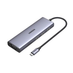 Hub USB-C CM498 15600, 3x USB-A 3.0, HDMI, VGA, RJ45, cititor carduri SD/TF, gri