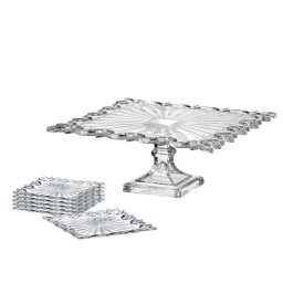Set Platou Tort si Farfurii din Cristal Bohemia Piercied