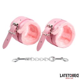 LateToBed BDSM Line Premium Fur Lined Handcuffs Pink