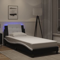 Cadru de pat cu lumini LED negru/alb 90x190 cm piele ecologica GartenMobel Dekor