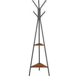 VASAGLE Cuier metalic, cu ​​2 rafturi MDF, inaltime 179cm, stil industrial, maro rustic si negru Household NewTrend