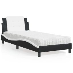 Pat cu saltea, negru si alb, 90x190 cm, piele ecologica GartenMobel Dekor