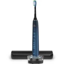 Periuta de dinti electrica Philips Sonicare DiamondClean 9000 HX9911/88, 62000 miscari/min, 4 moduri de curatare, 3 nivele intensitate, senzor presiune, functia BrushSync, aplicatie Sonicare, wireless Bluetooth, toc transport, baza de incarcare, Albastru