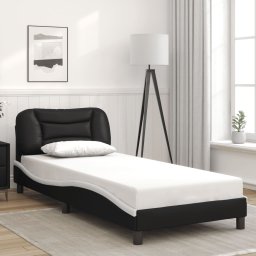 Cadru de pat cu tablie negru si alb 90x190 cm piele artificiala GartenMobel Dekor