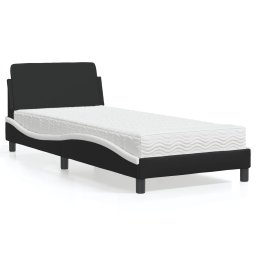 Pat cu saltea, negru si alb, 90x190 cm, piele ecologica GartenMobel Dekor