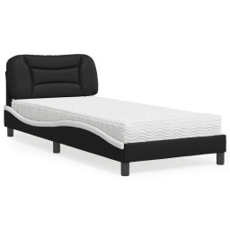 Pat cu saltea, negru si alb, 90x190 cm, piele ecologica GartenMobel Dekor
