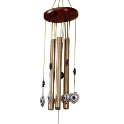 Clopotel de vant Pufo cu 5 tuburi sonore metalice pentru casa sau gradina, model Fatima's Heart, auriu